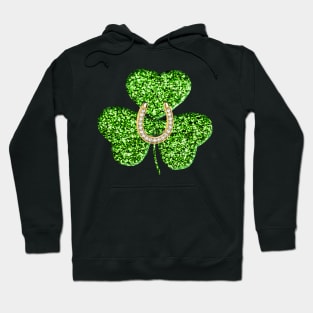 Faux Green Glitter Shamrock With A Horseshoe Hoodie